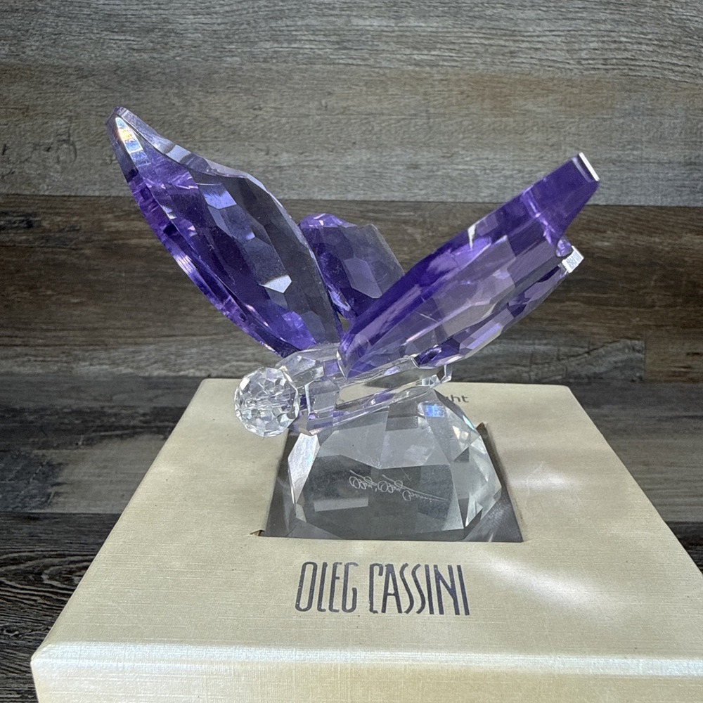 Pink Crystal Butterfly Paperweight Signed Oleg Cassini - Picture 1 of 11